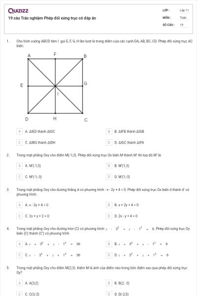 19 câu Trắc nghiệm Phép đối xứng trục có đáp án