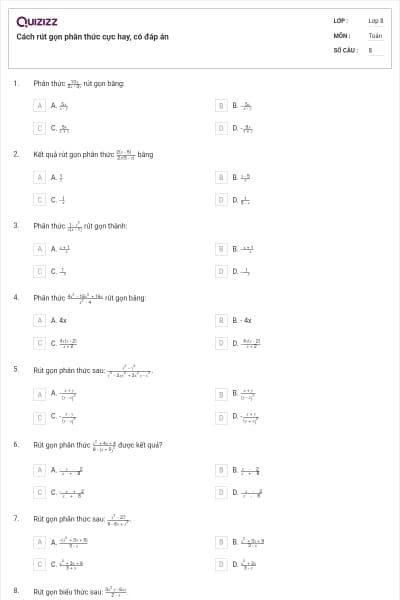 Cách rút gọn phân thức cực hay, có đáp án