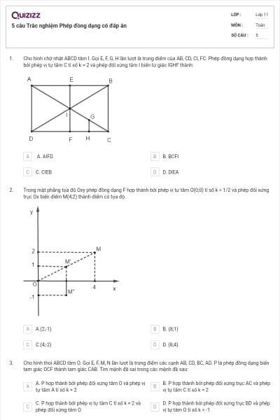 5 câu Trắc nghiệm Phép đồng dạng có đáp án