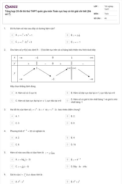 Tổng hợp 20 đề thi thử THPT quốc gia môn Toán cực hay có lời giải chi tiết (Đề số 7)