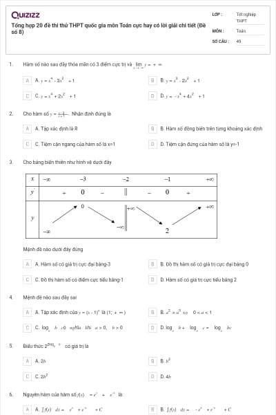 Tổng hợp 20 đề thi thử THPT quốc gia môn Toán cực hay có lời giải chi tiết (Đề số 8)