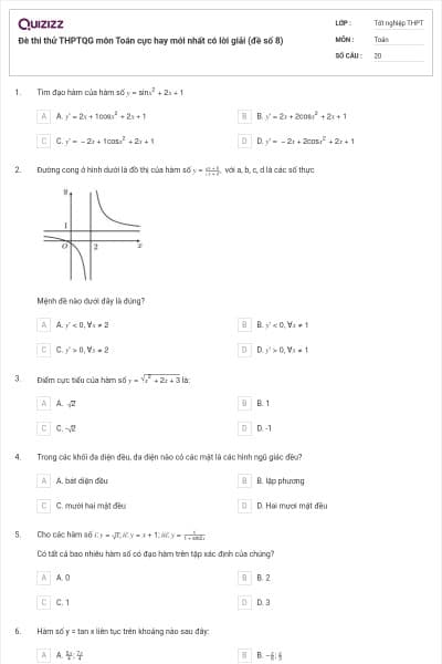 Đè thi thử THPTQG môn Toán cực hay mới nhất có lời giải (đề số 8)
