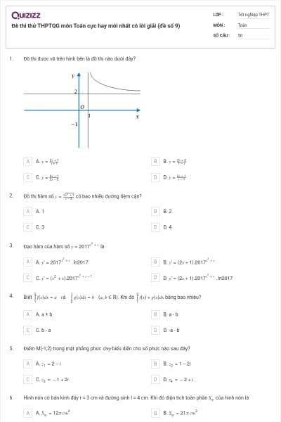 Đè thi thử THPTQG môn Toán cực hay mới nhất có lời giải (đề số 9)