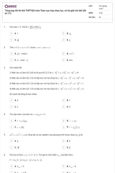 Tổng hợp đề thi thử THPTQG môn Tóan cực hay chọn lọc, có lời giải chi tiết (đề số 17)