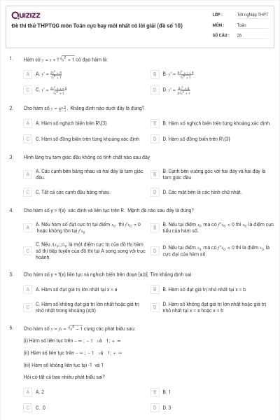 Đè thi thử THPTQG môn Toán cực hay mới nhất có lời giải (đề số 10)