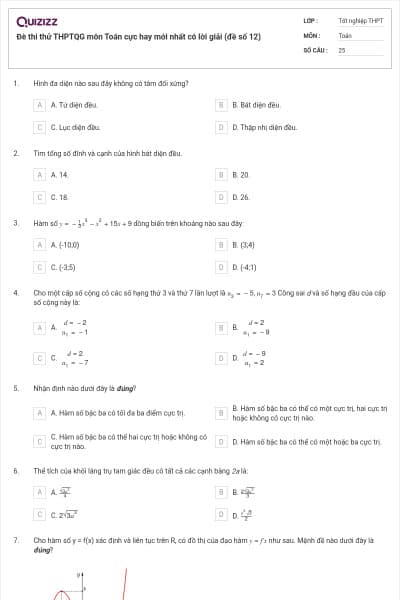 Đè thi thử THPTQG môn Toán cực hay mới nhất có lời giải (đề số 12)