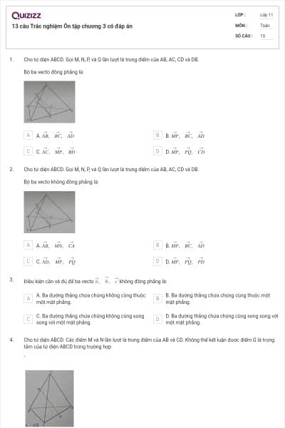 13 câu Trắc nghiệm Ôn tập chương 3 có đáp án