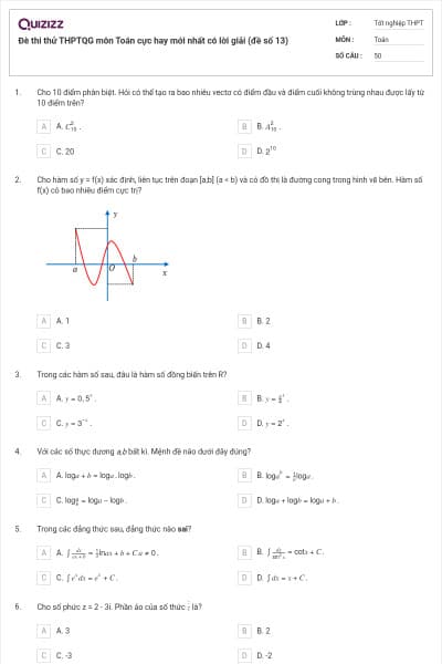 Đè thi thử THPTQG môn Toán cực hay mới nhất có lời giải (đề số 13)