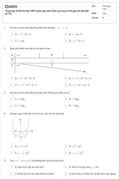 Tổng hợp 20 đề thi thử THPT quốc gia môn Toán cực hay có lời giải chi tiết (Đề số 12)
