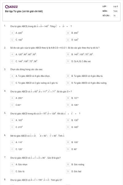 Bài tập Tứ giác (có lời giải chi tiết)