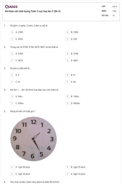 Đề kháo sát chất lượng Toán 3 cực hay lần 2 (Đề 3)