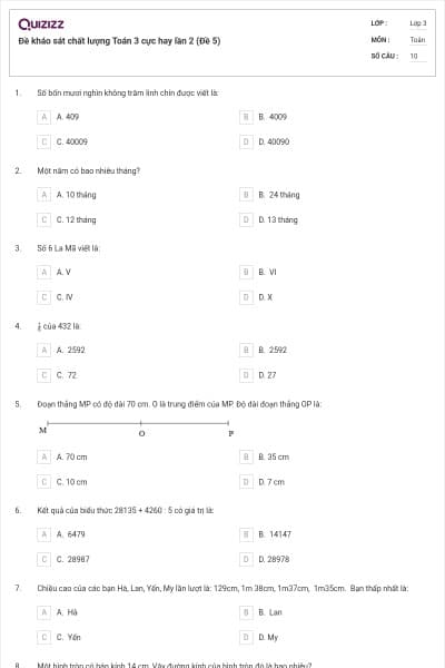 Đề kháo sát chất lượng Toán 3 cực hay lần 2 (Đề 5)