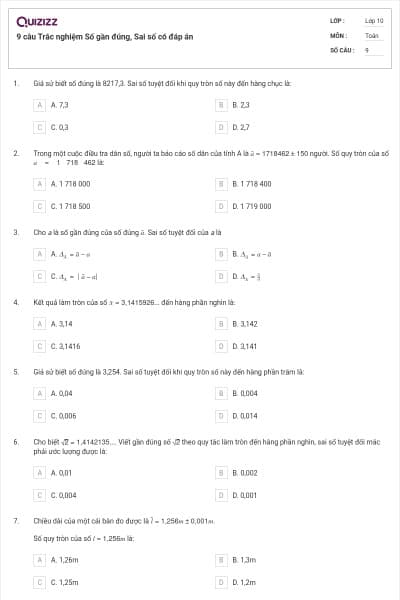 9 câu Trắc nghiệm Số gần đúng, Sai số có đáp án