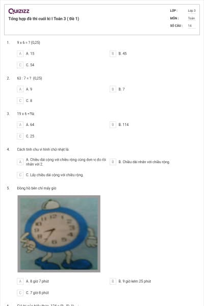 Tổng hợp đề thi cuối kì I Toán 3 ( Đề 1)