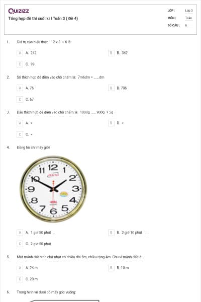 Tổng hợp đề thi cuối kì I Toán 3 ( Đề 4)