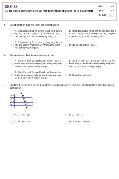 Bài tập Đường thẳng song song với một đường thẳng cho trước (có lời giải chi tiết)