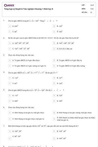 Tổng hợp Lý thuyết & Trắc nghiệm Chương 1 Hình học 8