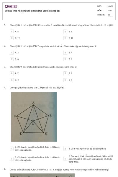 30 câu  Trắc nghiệm Các định nghĩa vecto có đáp án