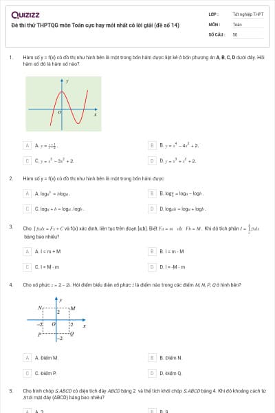 Đè thi thử THPTQG môn Toán cực hay mới nhất có lời giải (đề số 14)