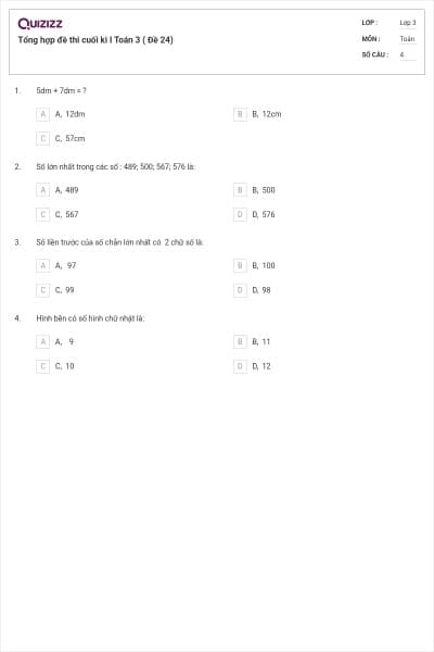 Tổng hợp đề thi cuối kì I Toán 3 ( Đề 24)