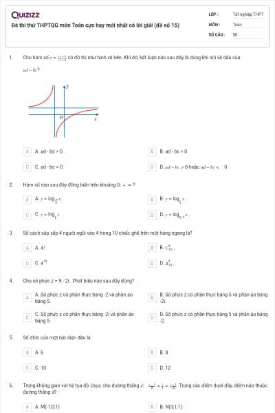 Đè thi thử THPTQG môn Toán cực hay mới nhất có lời giải (đề số 15)