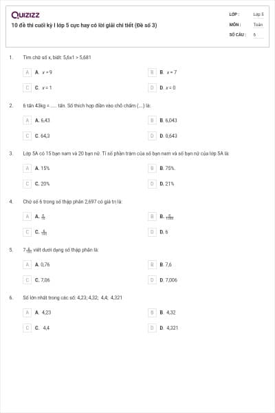 10 đề thi cuối kỳ I lớp 5 cực hay có lời giải chi tiết (Đề số 3)