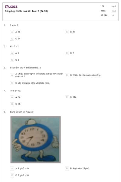 Tổng hợp đề thi cuối kì I Toán 3 (Đề 38)