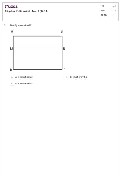 Tổng hợp đề thi cuối kì I Toán 3 (Đề 44)