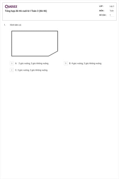 Tổng hợp đề thi cuối kì I Toán 3 (Đề 46)