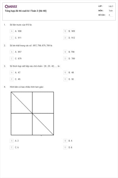 Tổng hợp đề thi cuối kì I Toán 3 (Đề 48)