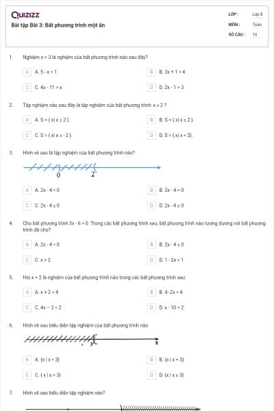Bài tập Bài 3: Bất phương trình một ẩn