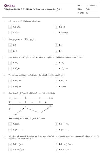 Tổng hợp đề thi thử THPTQG môn Toán mới nhất cực hay (Đề 1)