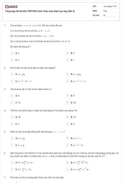 Tổng hợp đề thi thử THPTQG môn Toán mới nhất cực hay (Đề 2)