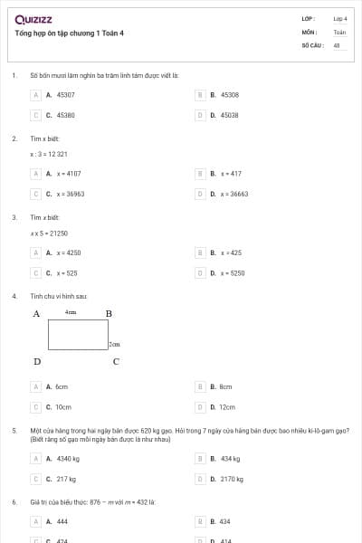 Tổng hợp ôn tập chương 1 Toán 4
