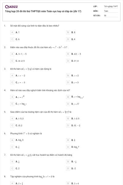 Tổng hợp 20 đề thi thử THPTQG môn Toán cực hay có đáp án (đề 17)