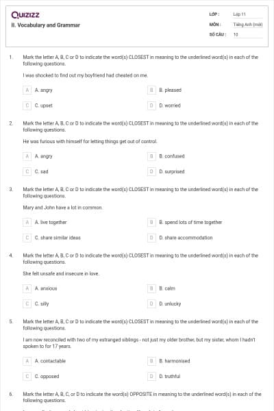 II. Vocabulary and Grammar