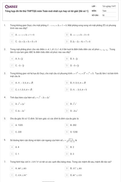 Tổng hợp đề thi thử THPTQG môn Toán mới nhất cực hay có lời giải (Đề số 1)