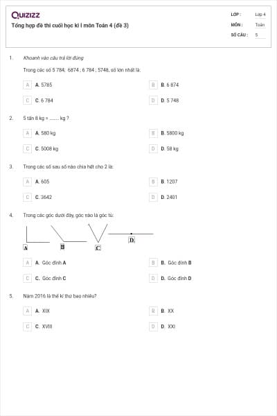 Tổng hợp đề thi cuối học kì I môn Toán 4 (đề 3)