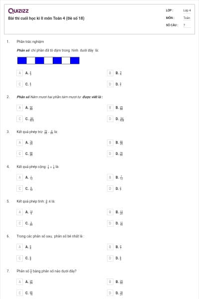 Bài thi cuối học kì II môn Toán 4 (Đề số 18)