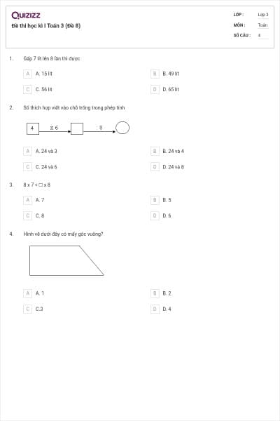 Đề thi học kì I Toán 3 (Đề 8)