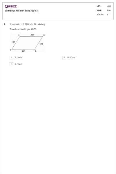 Đề thi học kì I môn Toán 3 (đề 3)