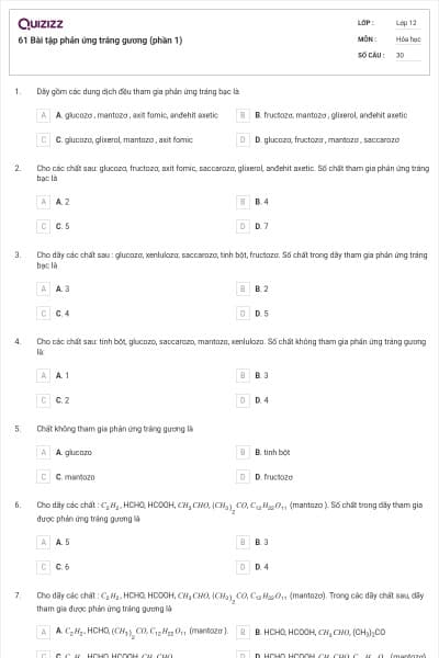 61 Bài tập phản ứng tráng gương (phần 1)