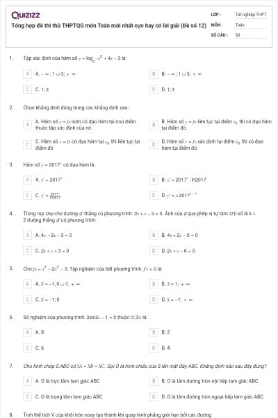 Tổng hợp đề thi thử THPTQG môn Toán mới nhất cực hay có lời giải (Đề số 12)