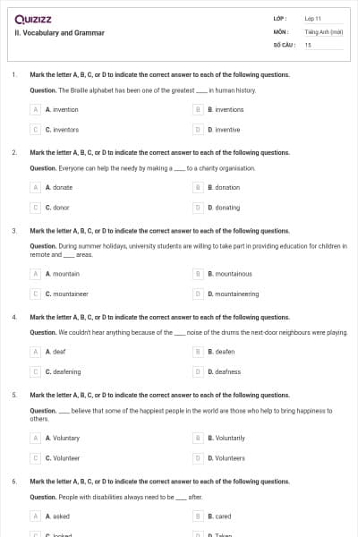 II. Vocabulary and Grammar