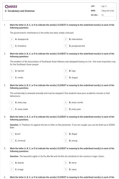 II. Vocabulary and Grammar