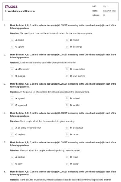 II. Vocabulary and Grammar