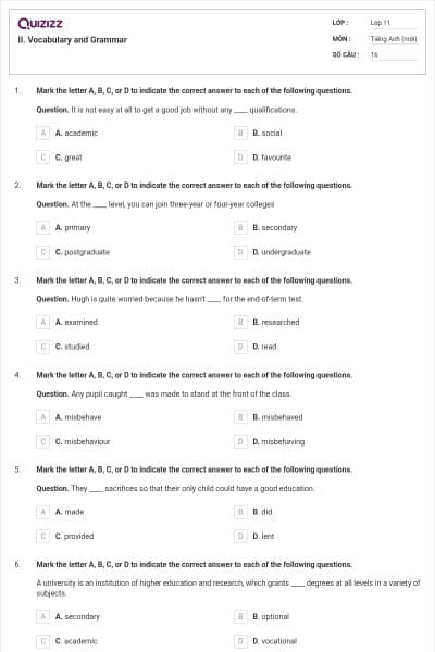 II. Vocabulary and Grammar