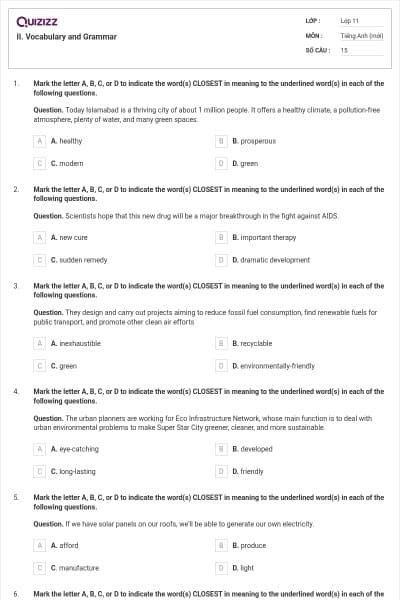 II. Vocabulary and Grammar