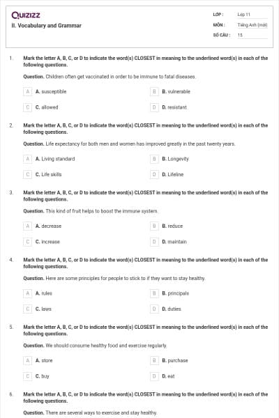 II. Vocabulary and Grammar