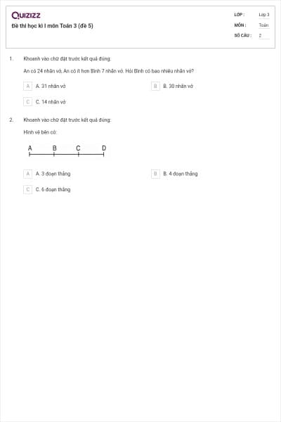 Đề thi học kì I môn Toán 3 (đề 5)